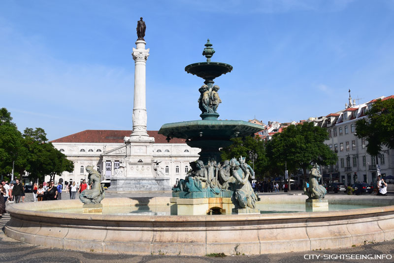 Lissabon, Portugal, Brunnen, Praça Dom Pedro IV., Rossio
