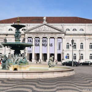 Lissabon, Portugal, Brunnen, Praça Dom Pedro IV., Rossio, Teatro