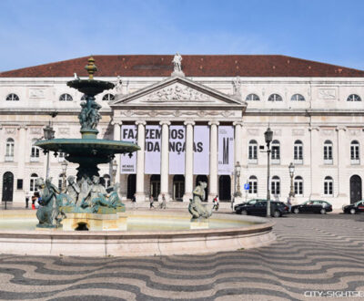 Lissabon, Portugal, Brunnen, Praça Dom Pedro IV., Rossio, Teatro